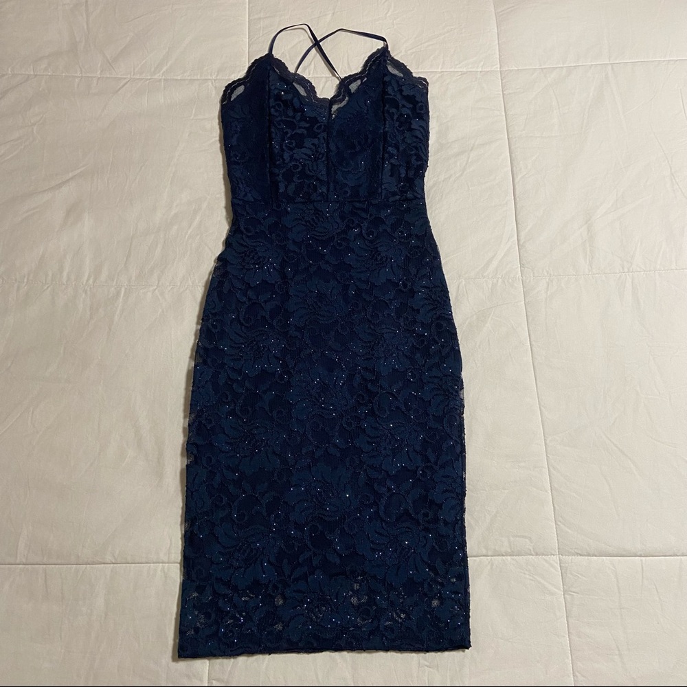 Windsor Glittery Blue Lace Mini Dress